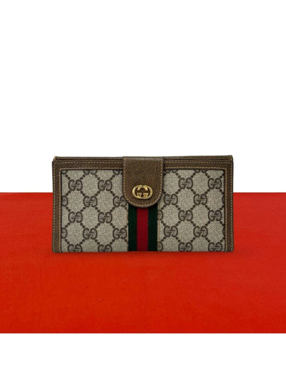 Gucci Vintage Sherry Line GG Logo Leather Wallet Coin Purse Brown
